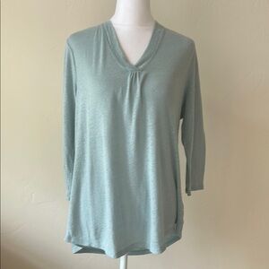 Orvis Teal Slub Knit Tunic Relaxed Fit V-Neck